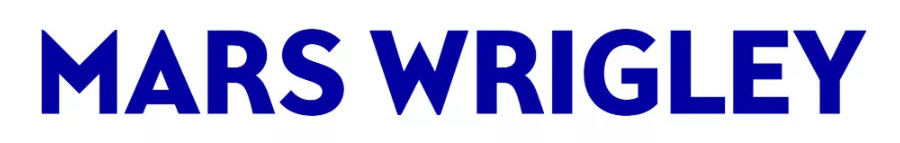 Mars Wrigley logo in bold blue letters on a white background, representing the candy and chocolate company. Relevant for brand identification.