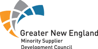 Logo of the Greater New England Minority Supplier Development Council, featuring a stylized crescent design in various colors. Highlights support for minority suppliers.