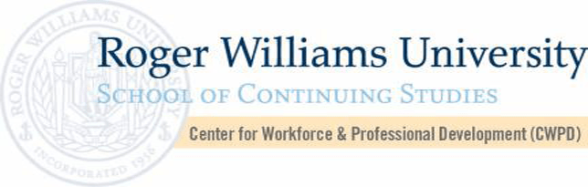 Roger Williams University School of Continuing Studies logo featuring the Center for Workforce & Professional Development. Highlights educational offerings for professional growth.